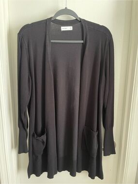 Nine West Black Open-Front Long Cardigan Sweater with Pockets